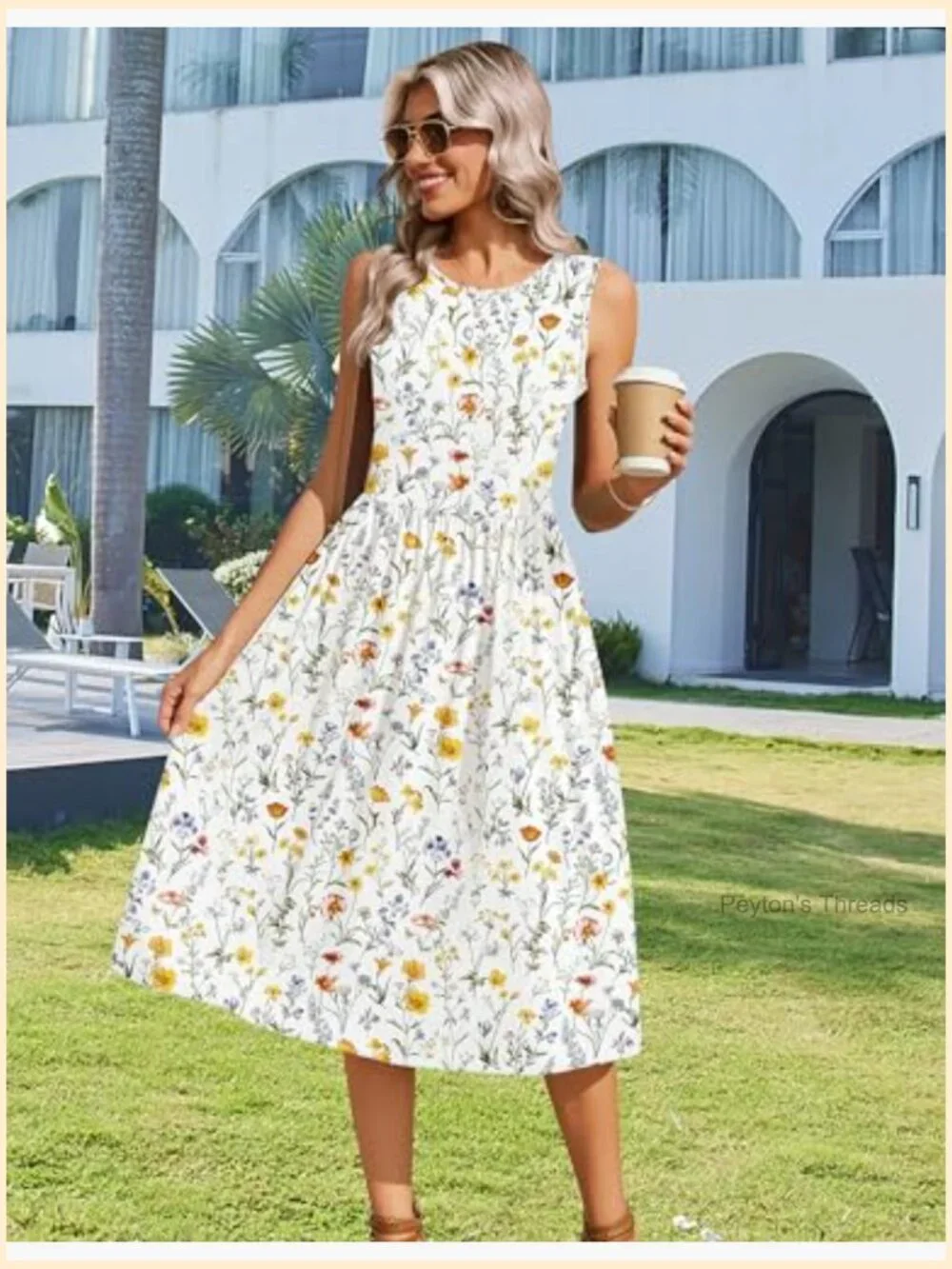Sleeveless Tank Midi Dress with Pockets A-Line Flowy Sundress - Picture 3 of 7